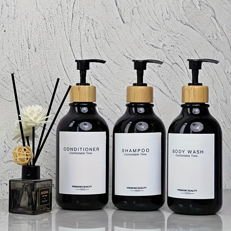 3pcs Bathroom Accessory Set - Refillable 500ml Plastic Dispensers with Pump