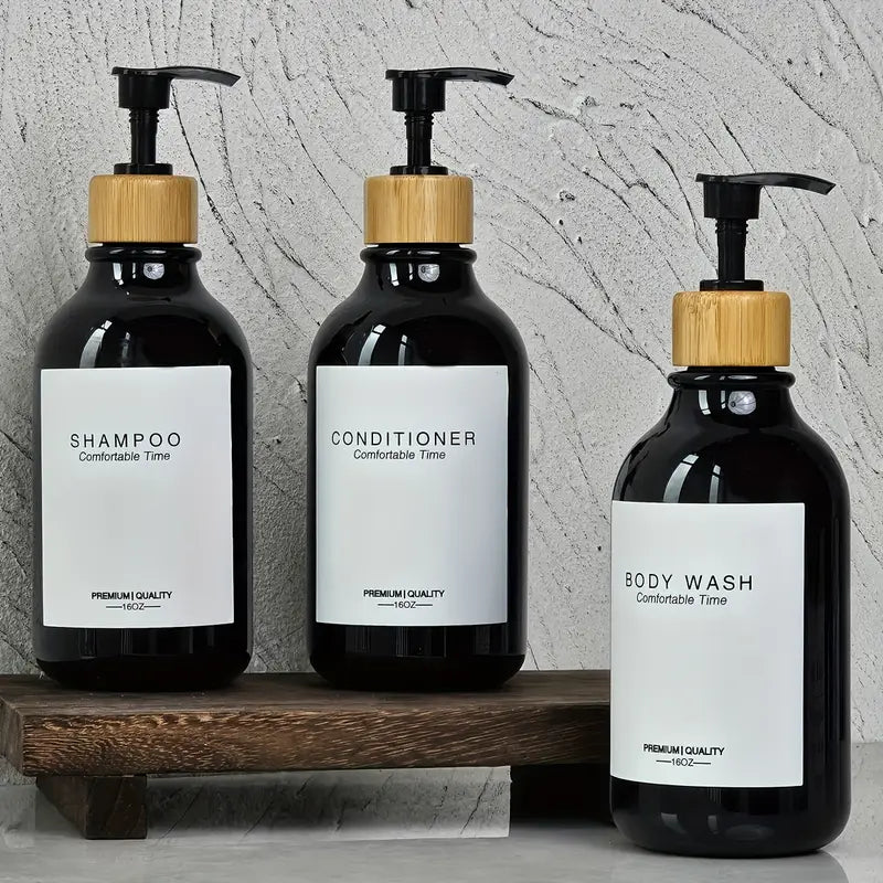 3pcs Bathroom Accessory Set - Refillable 500ml Plastic Dispensers with Pump