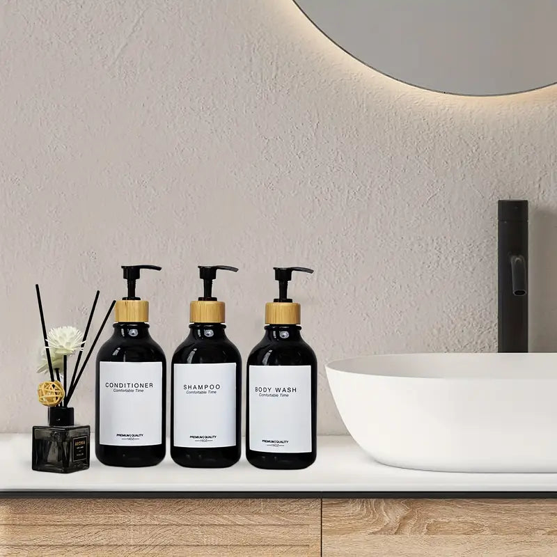 3pcs Bathroom Accessory Set - Refillable 500ml Plastic Dispensers with Pump